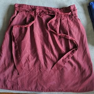 Marroon paper bag waist skirt with tie belt